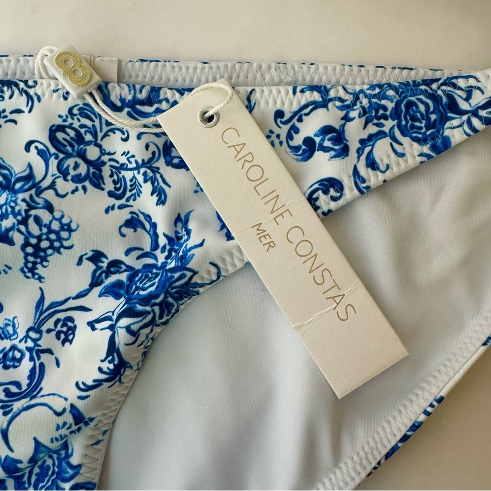 NWT CAROLINE CONSTAS Blue Toile Evie Bandeau Bikini Top Mykela Bikini Bottom LG - Picture 6 of 16
